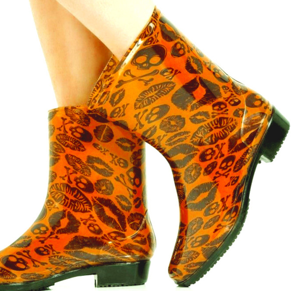 KISS OF DEATH CROP Bootie RAINBOOTS Lip Skull Bone - Picture 1 of 8